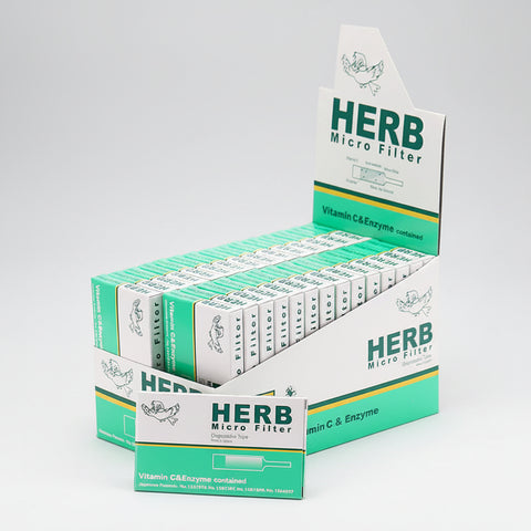 Display box of Herb Micro Filter products on a white background
