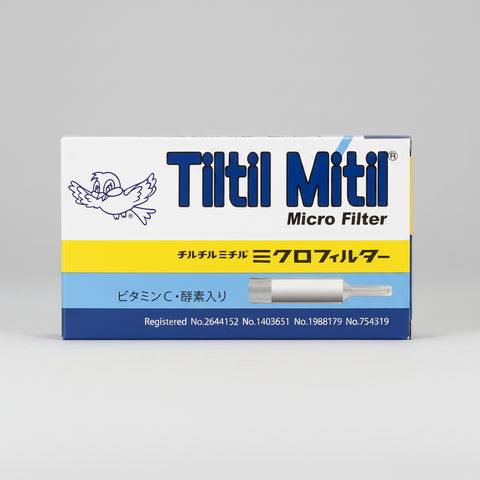 Tiltil Mitil micro filter packaging with branding and product details on a white background
